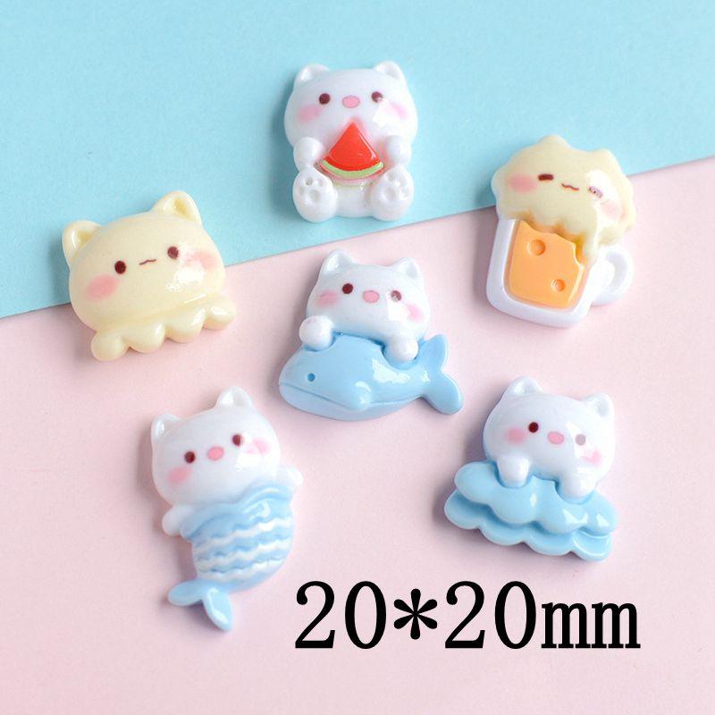 10Pcs New Mini Cute 20*20mm Cartoon Cat Series Flat Back Resin Scrapbooking DIY Jewelry Craft Decoration Accessorie