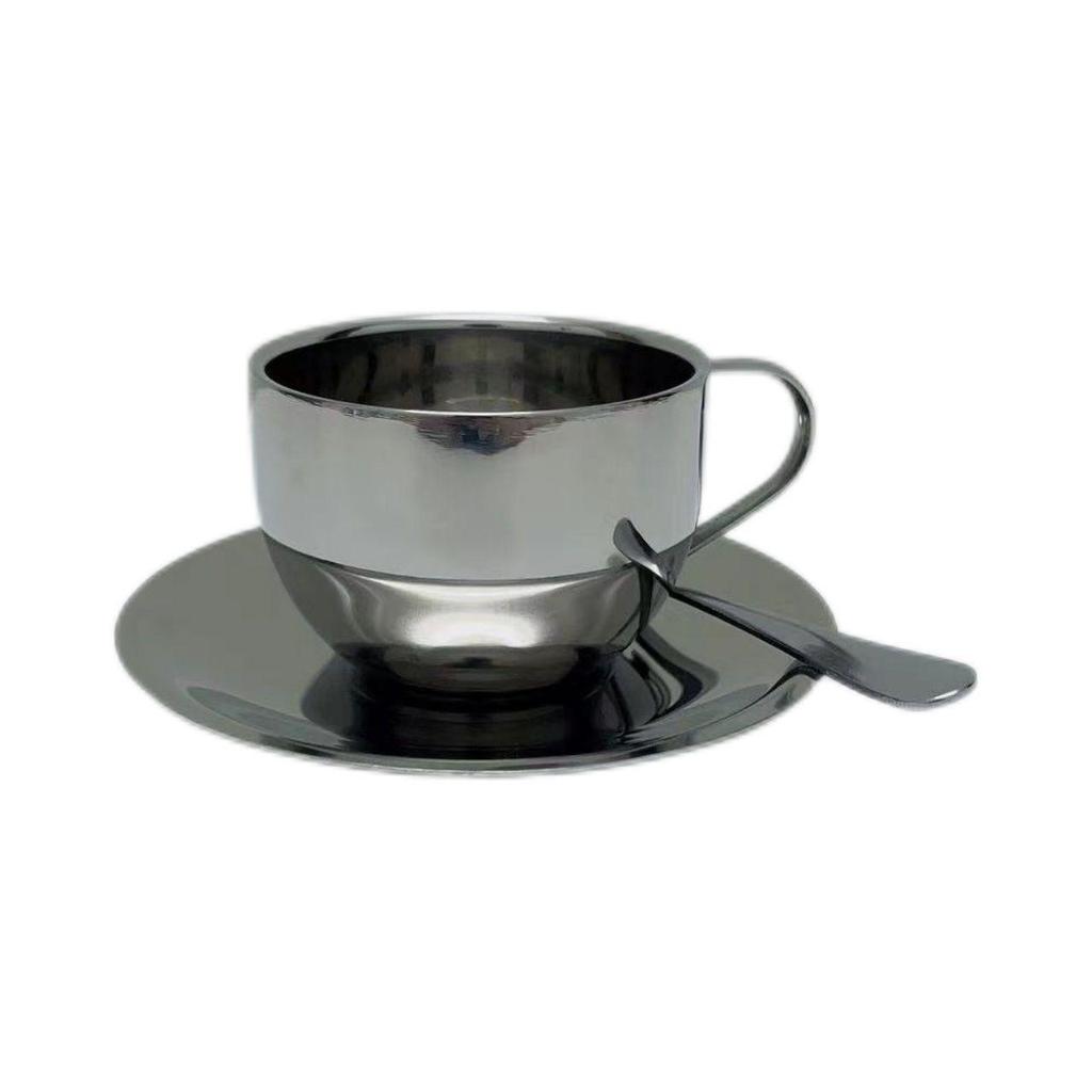 Stainless Steel Coffee & Tea Cup with Saucer and Spoon