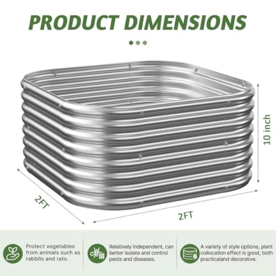 4 Pack 2x2FT Corrugated Galvanized Steel Raised Garden Bed Outdoor Metal Above Ground Garden Bed for Vegetables and Flowers Gre