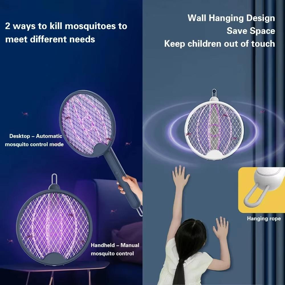 Foldable Handheld Electric Mosquito Killer Upgraded 4 In 1 Bug Zapper USB Rechargeable Fly Swatter With UV Light Trap Insect
