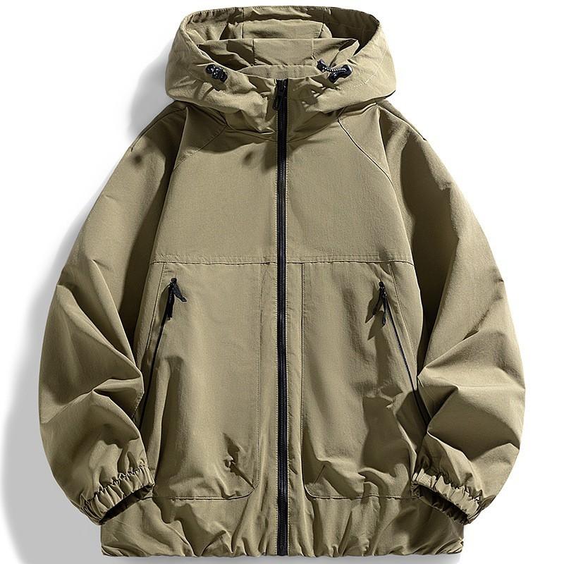Herren Oversized Kapuzenjacke Winddicht Wasserdicht Leichte Sportliche Freizeit-Außenbekleidung in Unifarben