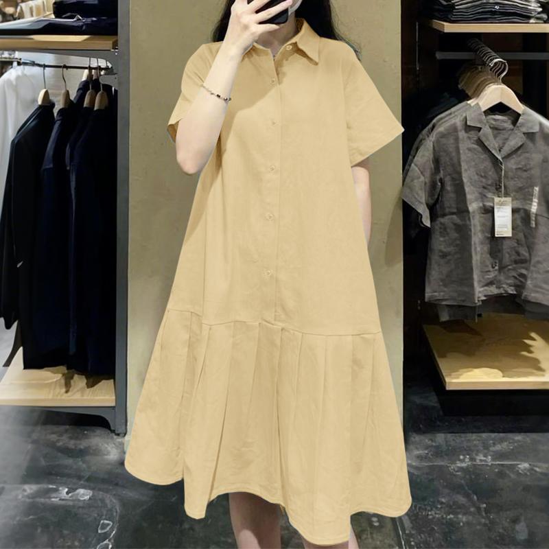 

ZANZEA Женское повседневное свободное платье-рубашка с отложным воротником и коротким рукавом 5XL хаки