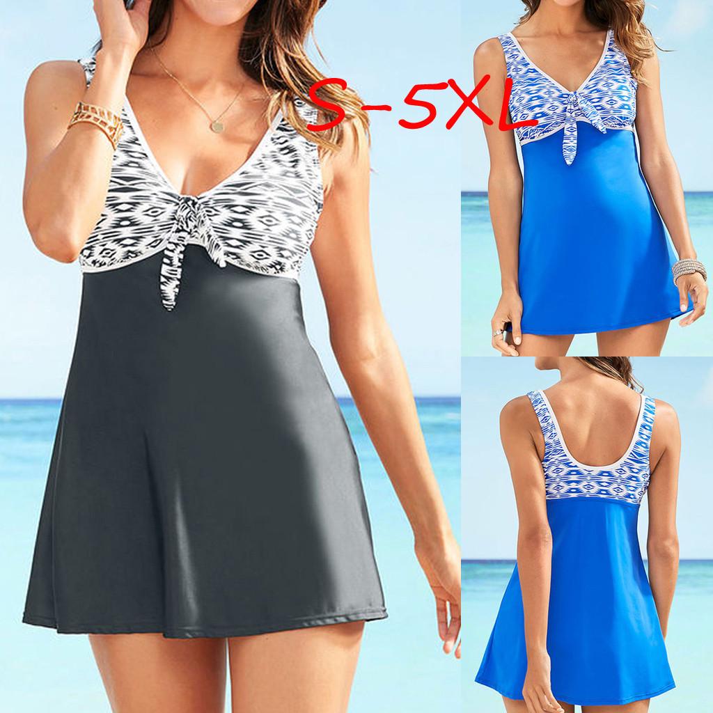 Buy 2019 HA Women Plus Size PushUp Bathing Suit Print Bow Tankini