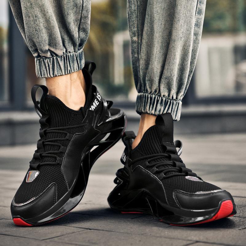 Men's Cross-Border Chinese Style Shock-Absorbing Running Shoes - Spring, Summer, and Autumn Breathable Blade Design, Large Sizes Available.