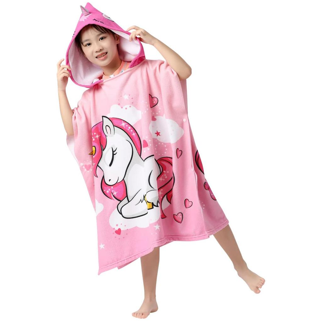 Sommer-Mikrofaser-Badeponcho mit Aufdruck für Kinder, Badetuch mit Kapuze, das nicht fusselt oder ausbleicht, Alter 2-10