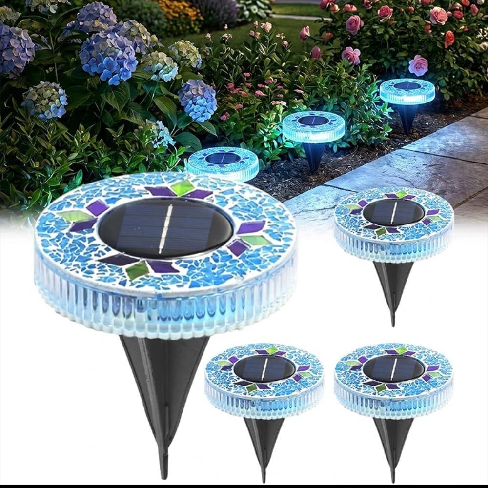 Luce Solare a Disco Mosaico, Illuminazione da Giardino Impermeabile in Vetro, Luci LED Decorative Colorate per Sentieri dal Tramonto all'Alba