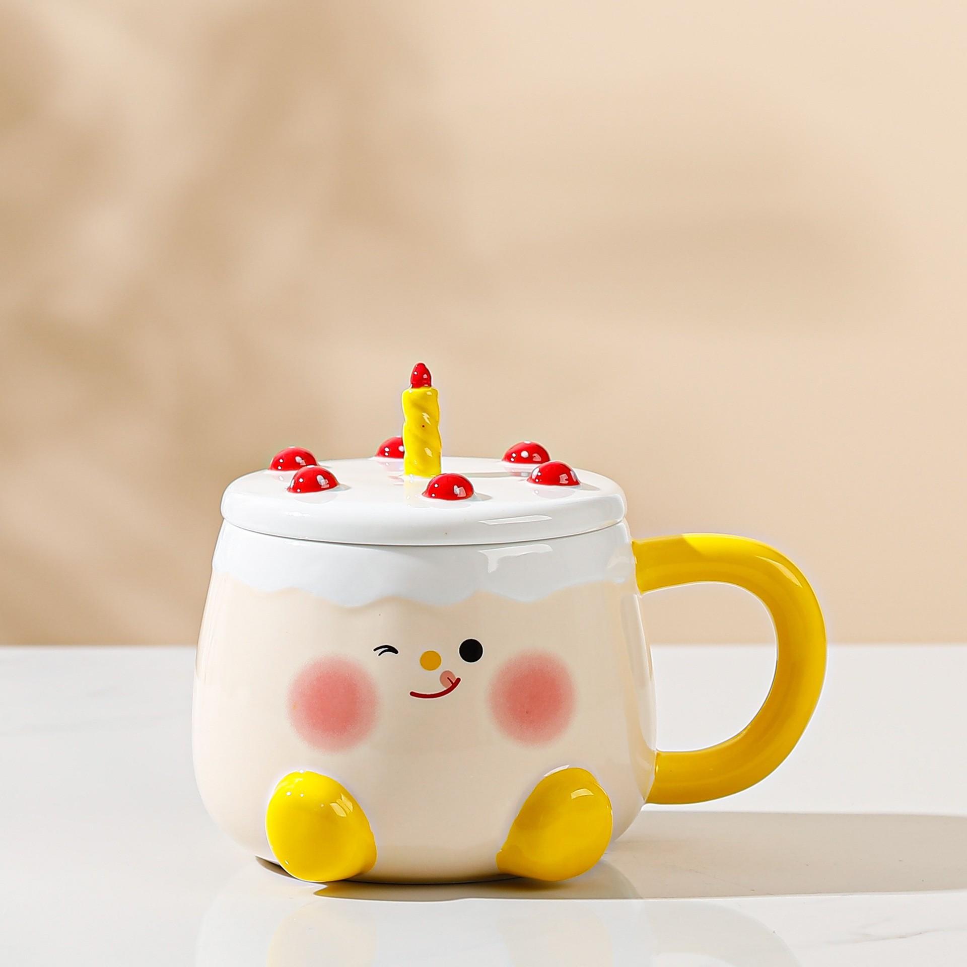

High looking Cake Ceramic Cup for Girls Cute Cartoon Home Set of Mug with Lid Coffee Cup Gift Box 460ML