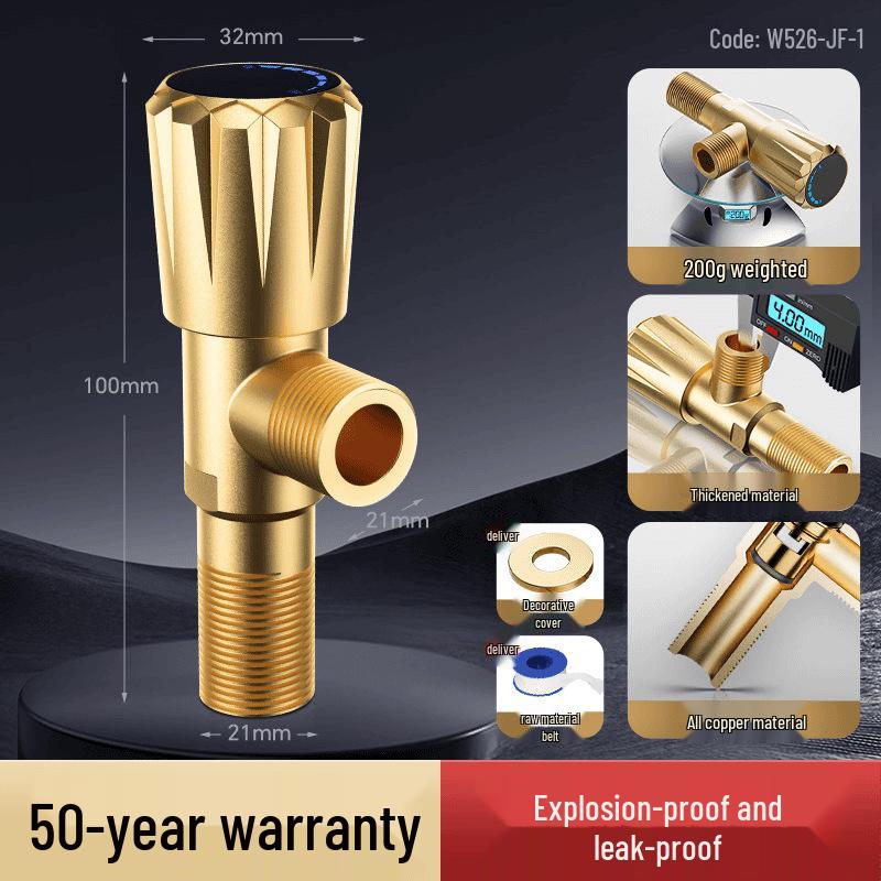 All-Copper Bathroom Angle Valve: Hot/Cold Universal Switch, 4-Point Thickened Copper.