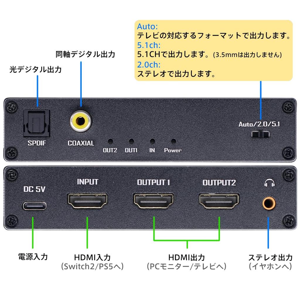 ELEVIEW HDMI Audio 8K 1 Output Optical Digital Compatible with Switch Dual Screen Simultaneous HDMI Audio Separation Splitter, 60Hz/4K 120Hz, Input/2