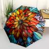 1 Stück Buntglas Mandala Design Automatisches Öffnen Faltbarer Regenschirm - Tragbares 3-fach Design mit 8-Speichen Eisenrahmen, Outdoor, Festliches Geschenk für Fans, T