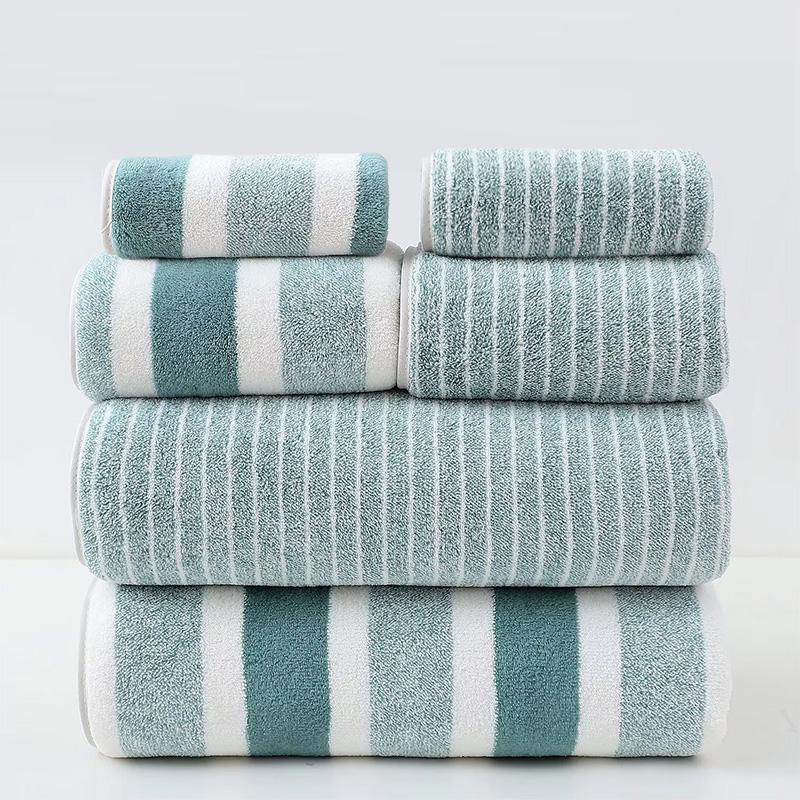 6 pcs Striped Towels Set Quick Dry Absorbent Bathroom Towels - 2 Bath Towels 2 Face Towels And 2 Washcloths
