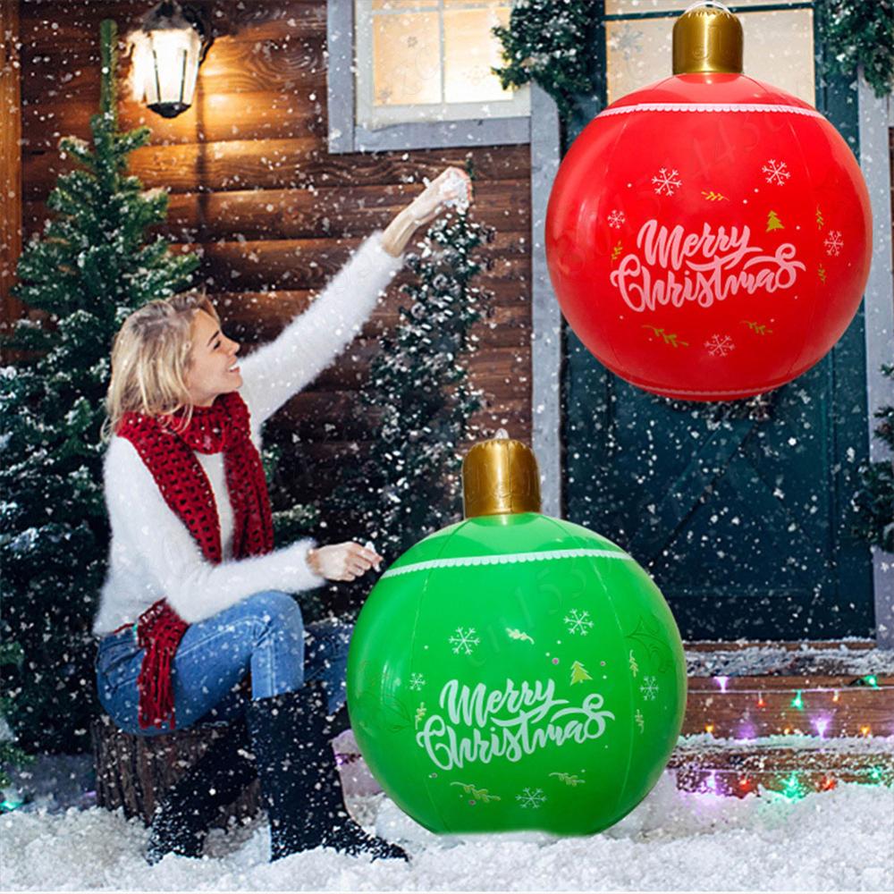 24 Inch PVC Inflatable Christmas Ball Outdoor Christmas Decorations New Years Christmas Ball Ornaments Holiday Yard Lawn Decor