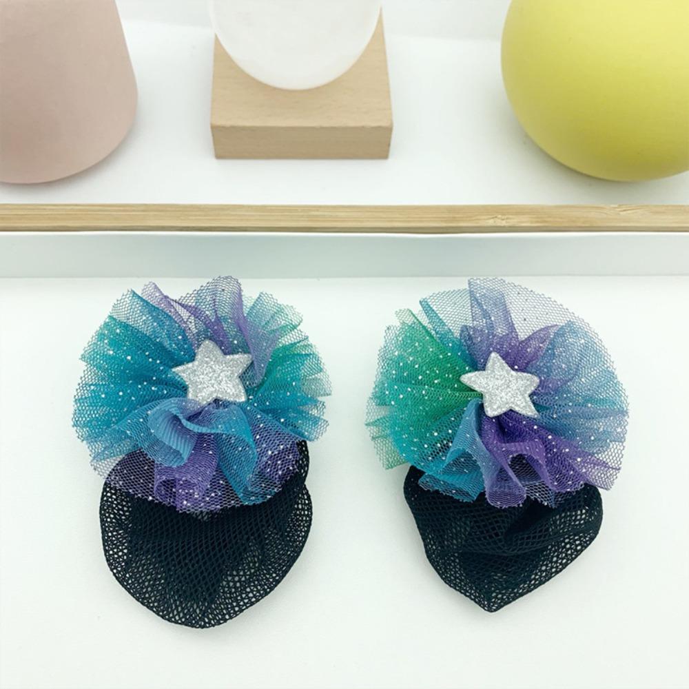 2PCS Fashion Headdress Ballet Hair Net Star Bow Korean Bun Snood Sweet Girls Elastic Hair Net  Kids