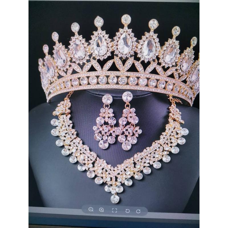 

Новая Свадебная Корона Костюм-тройка Свадебная Корона Тиара Ожерелье Серьги Корейские Аксессуары для Свадебного Платья Супер Фея