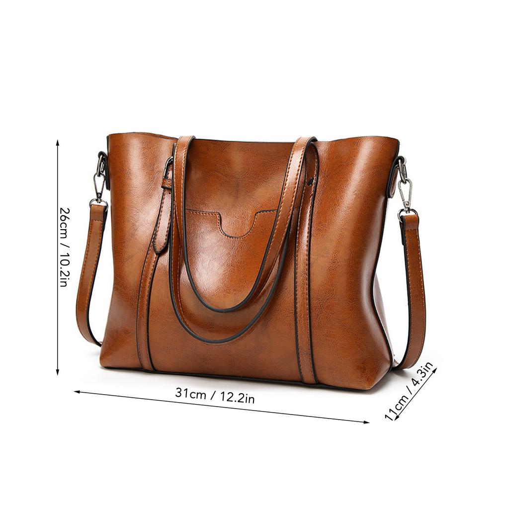 Damen Handtasche Tote Geldbörse PU Leder Tasche Feine Nähte Robuste Beschläge Angemessenes Fassungsvermögen Braun Einheitsgröße