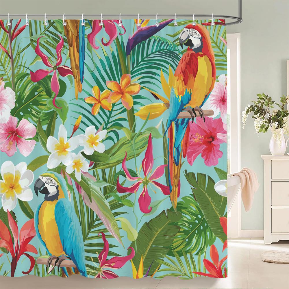 Fresh Pineapple Flower Tropical Green Plants Shower Curtain 3D Bath Screen Waterproof Fabric Bathroom Decoration Shower Curtains