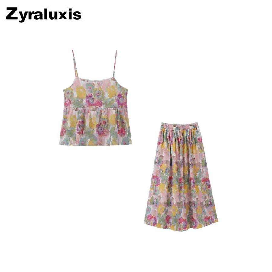 Floral French Set Women's Clothing Cami Top Summer New Style Half-Length Skirt Dress Beach Vacation Two Piece Outfit