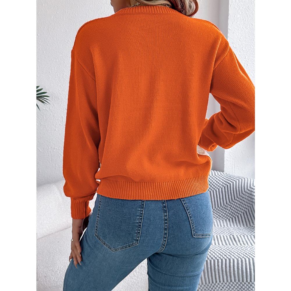 Autumn/Winter Casual Colour-Blocked Cable-Knit Bell-Sleeve Women's Pullover
