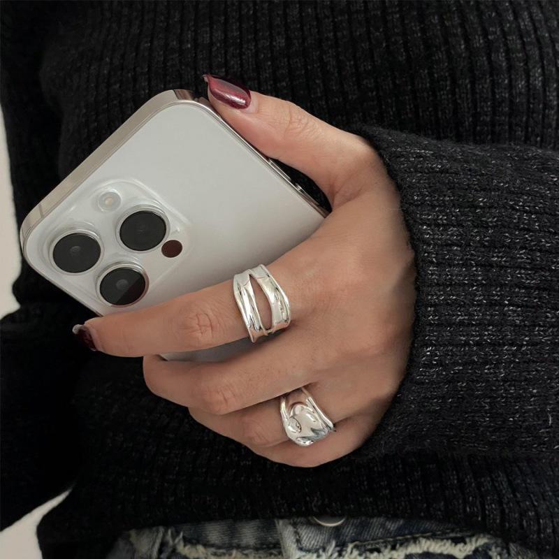 Wide Band Geometric Double Layer Open Ring for Women - Trendy Stackable Fashion Accessory
