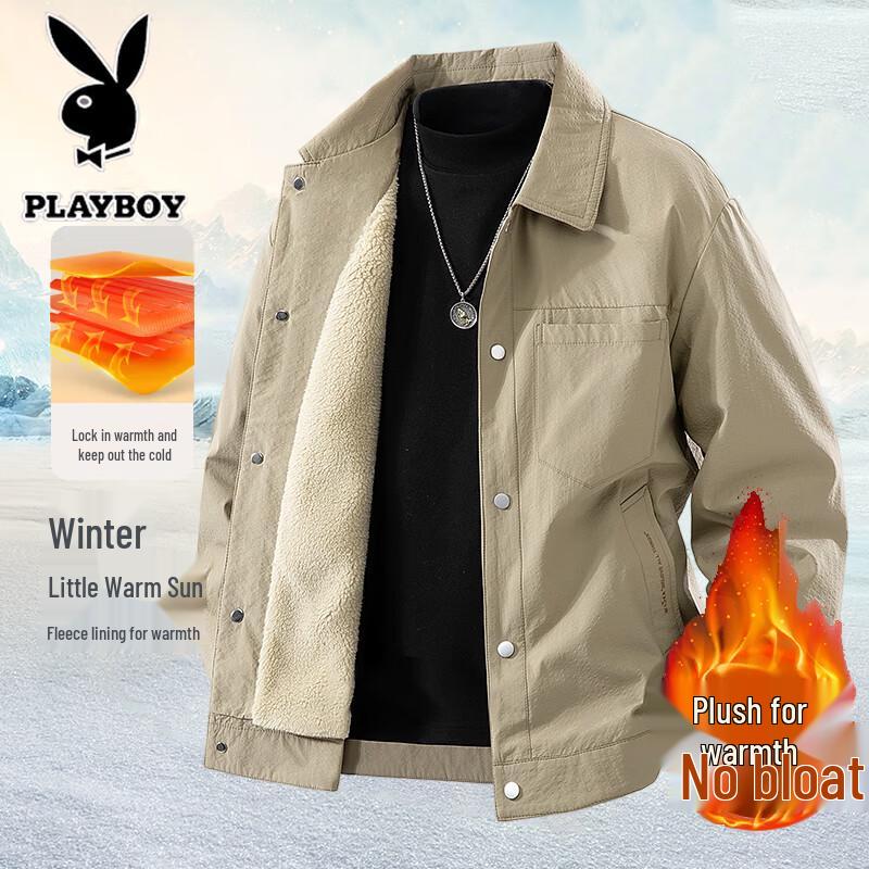 

PLAYBOY Men s Autumn/Winter Windproof Thermal Lapel Jacket 5XL