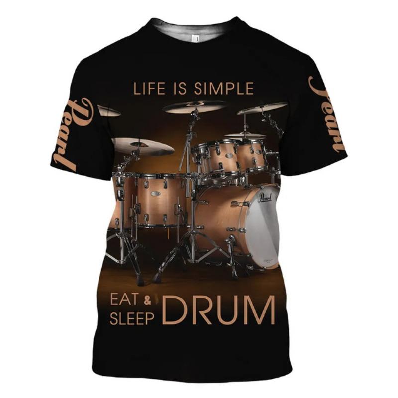 Classic Instrument Drumbeat 3D Printed Pattern Summer Men's T-shirt Oversized Casual Short Sleeve Shirt Trend Fashion Music Top