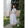 Luxiangnan Women's Blue Stripe Short-Sleeve Midi Dress