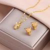 New Fashion Gold Plated Necklaces Earrings Sets For Women Female Trendy Party Jewelry Girls Daily Wear Neck Chain Earrings