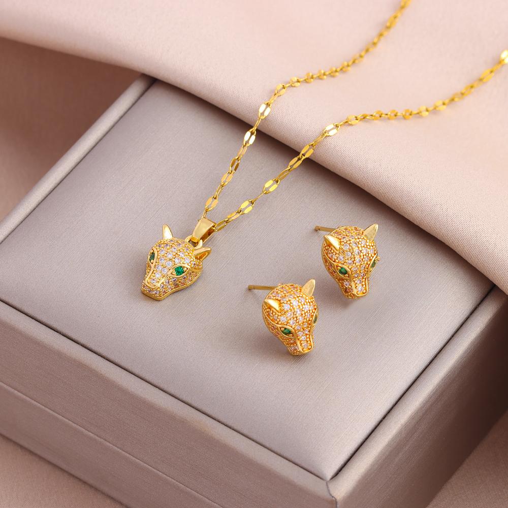 New Fashion Gold Plated Necklaces Earrings Sets For Women Female Trendy Party Jewelry Girls Daily Wear Neck Chain Earrings