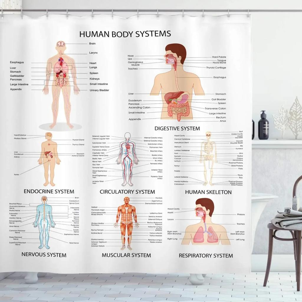 Hot New Periodic Table of Elements Shower Curtains Waterproof 3D Print White Fabric Bath Curtain for Bathroom Decor with Hooks