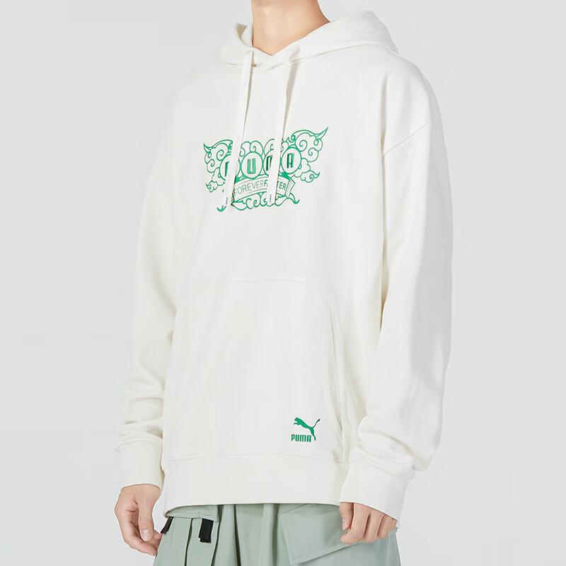 Puma FW22 Kangaroo Pocket Hooded Pullover Sweatshirt With Logo Print Men Tops White 539909-93