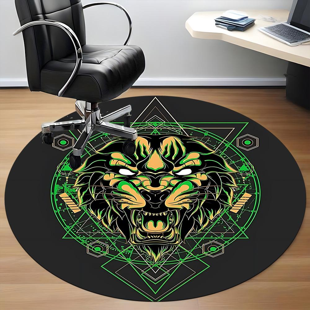 1pc Lion Head Chair Carpet for Office, Round Non Slip Durable Large Size Office Carpet, Suitable for Office
