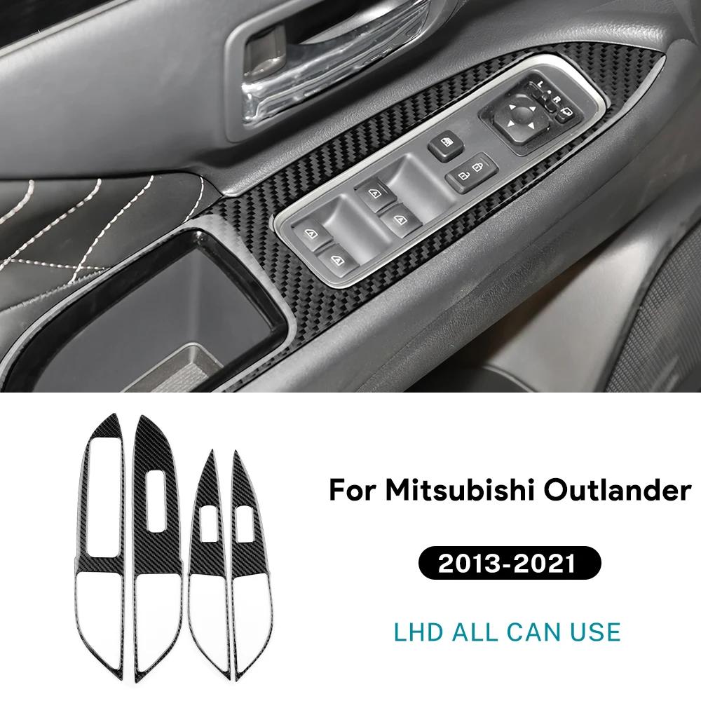 For Mitsubishi Outlander 2013-  Real Soft Carbon Fiber Sticker LHD RHD Car Window Lift Button Panel Interior Accessories