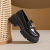Fashion Winter Shoes Women All-Match Autumn Black Flats Loafers With Fur Clogs Platform Oxfords British Style Fall Slip-on Creepers Leat