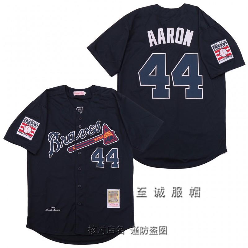 Mens Atlanta Braves Vintage Baseball Jersey 44 Hank Aaron Embroidered Retro MLB Fan Shirt Cotton Blend