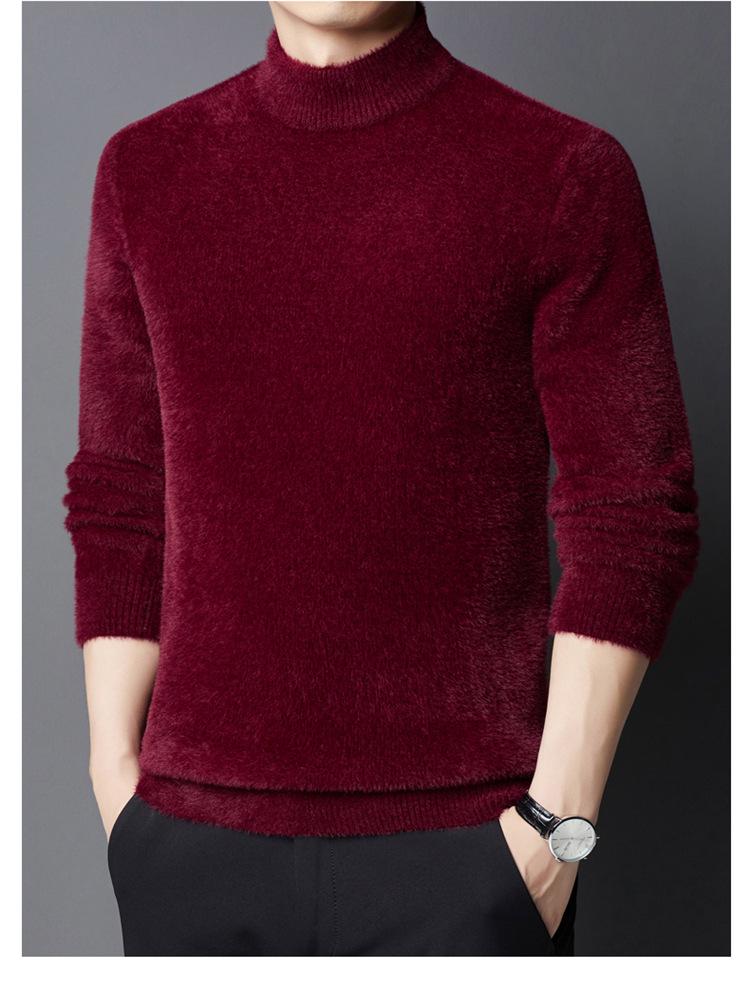 Men's Thick Chenille Velvet Turtleneck Sweater with Golden Carving