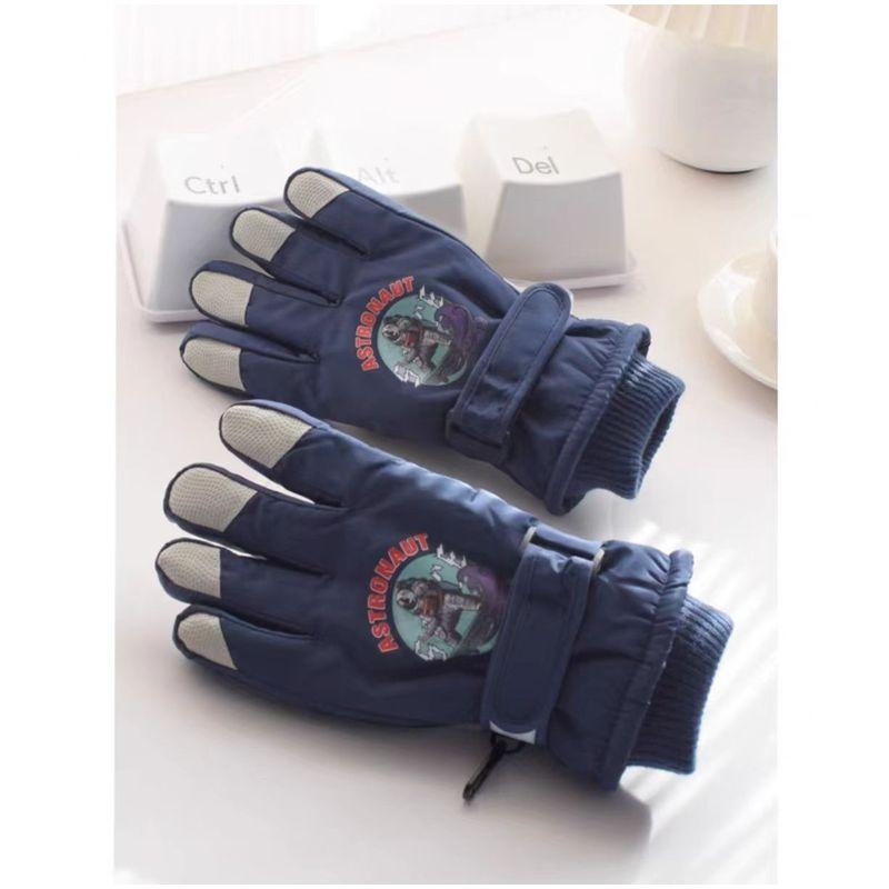 

Kids Gloves Winter Outdoors Cycling Fleece-lined Thick Windproof Waterproof 9-15 Years Old Boys and Girls Cute Cartoon Gloves Ages 8-15 [Astronaut]-Navy Blue All yards