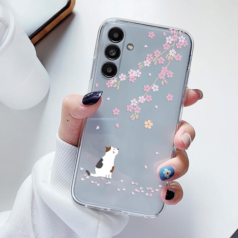 Transparent Case For Samsung Galaxy A24 A17 A16 A56 A55 A54 A06 4G Cover Cartoon Flowers Soft Clear Shockproof Funda Face Capa
