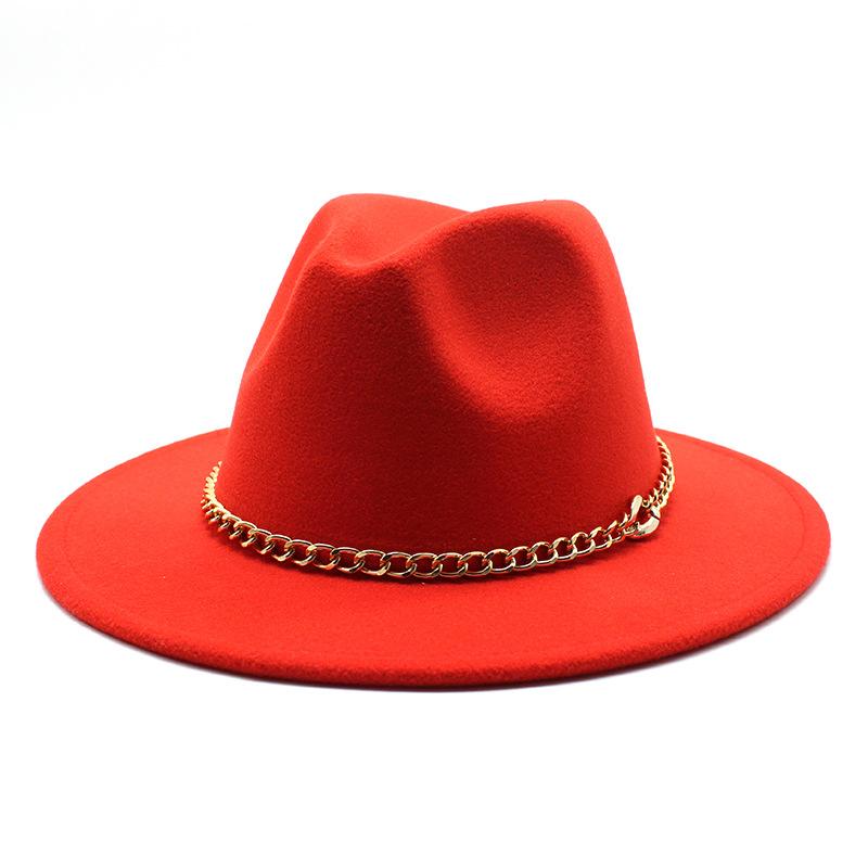2021 Season Big Eaves Hat Flat Edge Top Hat Men'S And Women'S Chain Woolen Jazz Hat