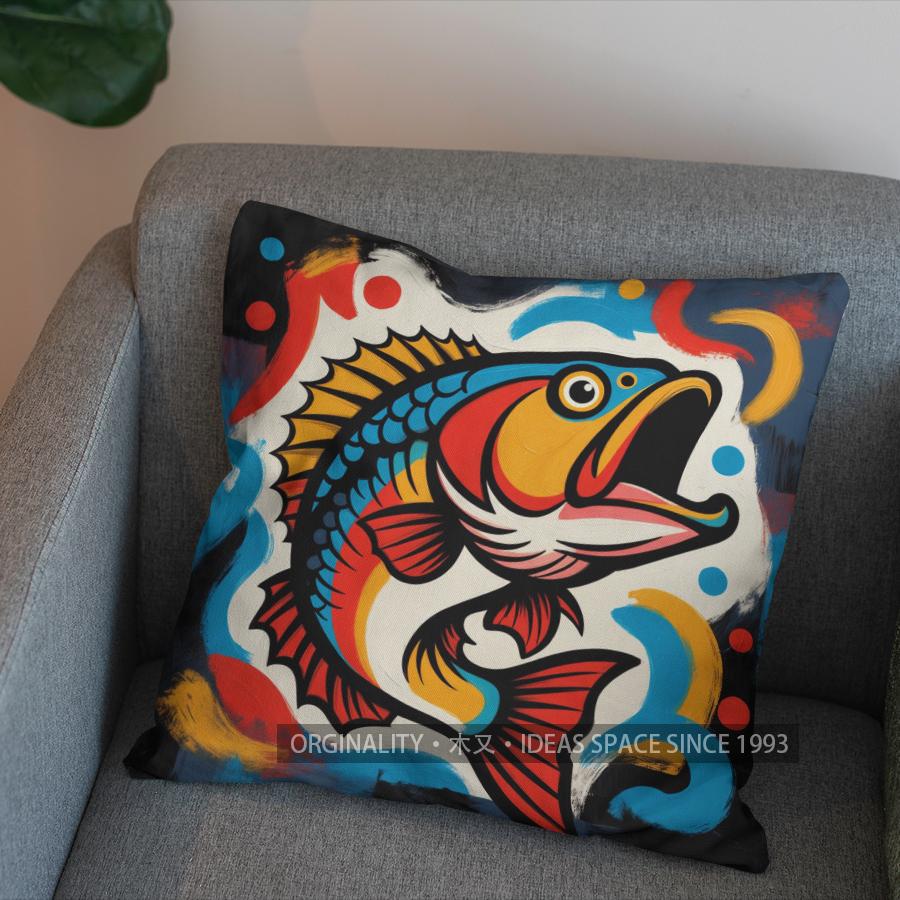 2D Buntes Fischmuster Dekorative Kissenhülle Muster Kissenbezug Geeignet für Sofa Schlafzimmer Auto Kissenbezug