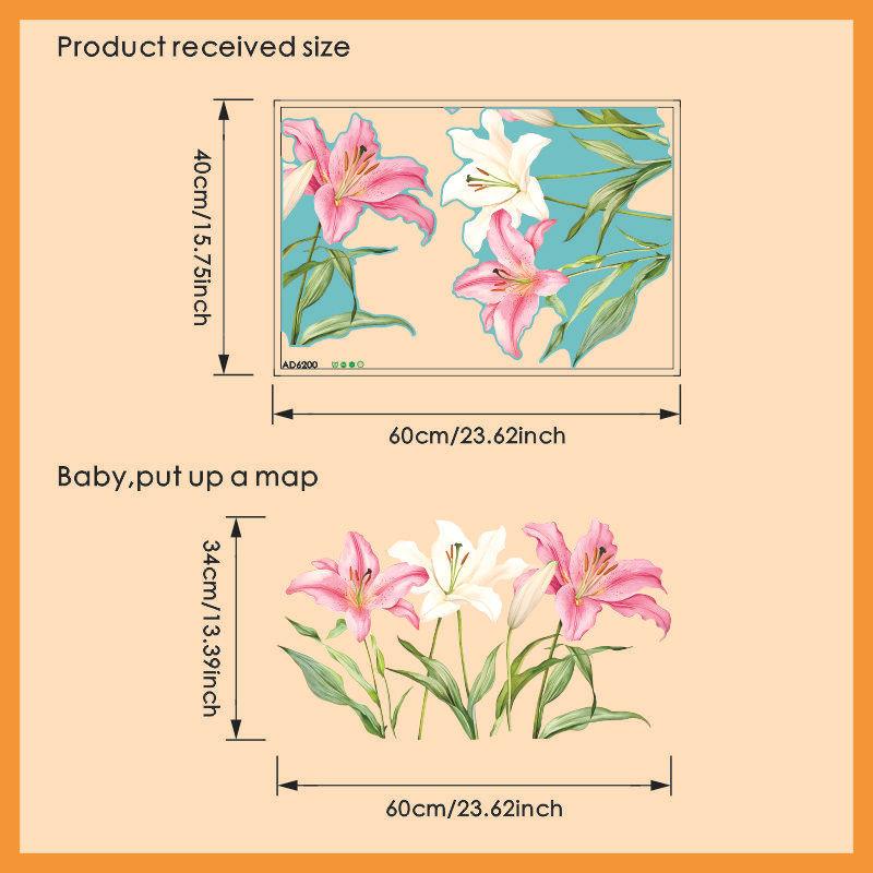 

Fresh Lily Flower Wall Sticker Self Adhesive for Home Decor Bedroom Living Room Entrance 40x60cm різнокольоровий