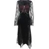 GMXIA Patchwork Dark Style Dress Sexy Slim-fit Wrap Hip Slit Lace Sleeves Feature Skirt