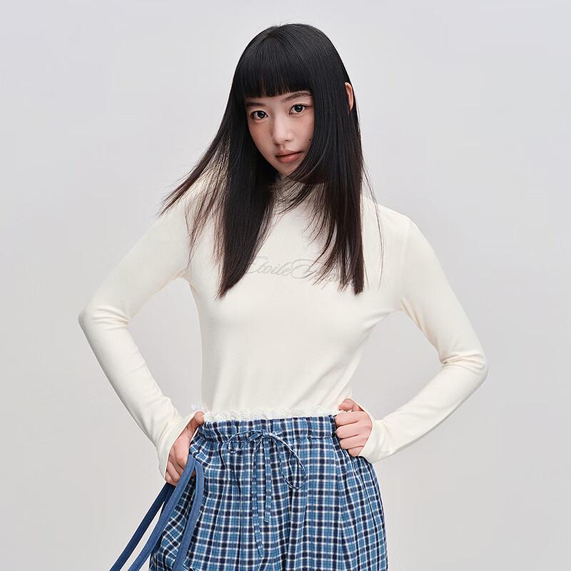 LED IN Women s Letter Print Semi-High Collar T-Shirt S