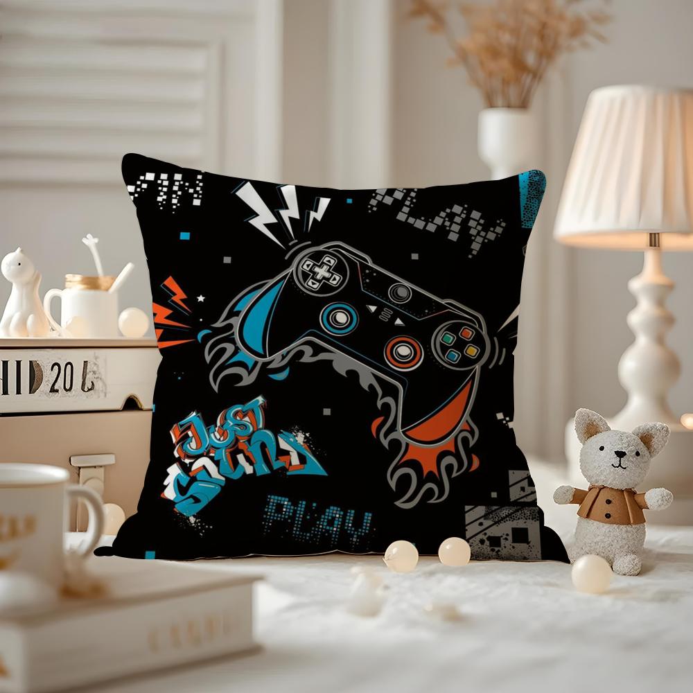 Colorful Graffiti Game Gamepad Cushion Cover Antidustmite Pillowcase Invisible zipper silky short plush Sofa cushion cover