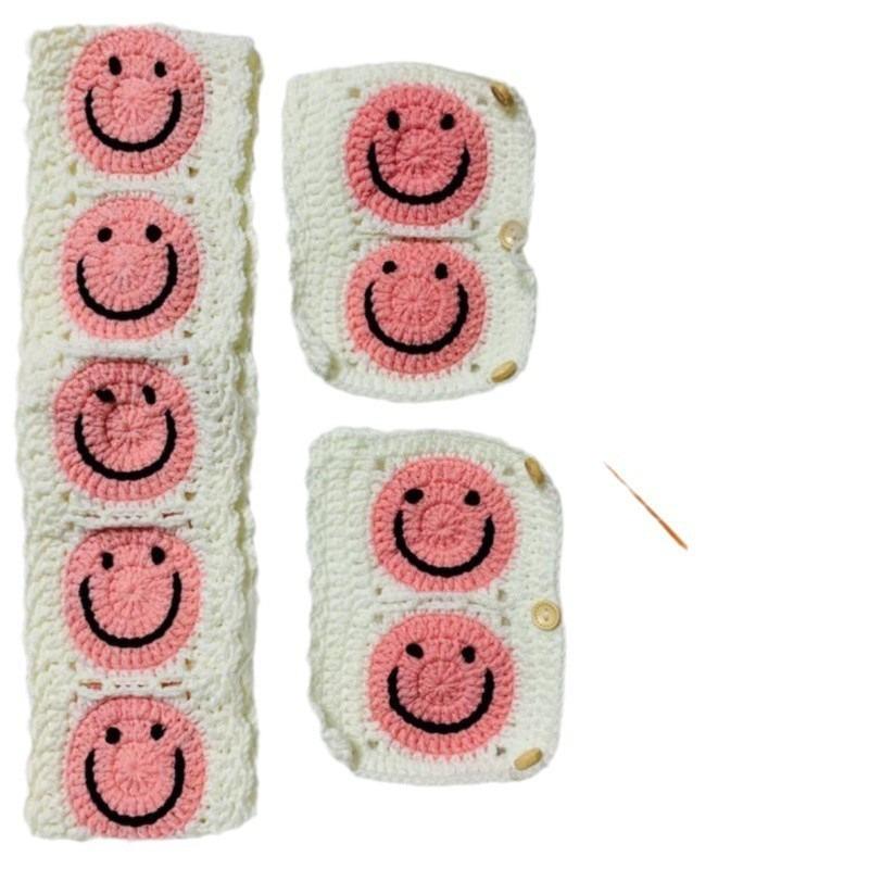 Car Steering Wheel Cover Warm  Anti Slip Grip Seat Belt Safe Hand Crocheted Flower Design for Stylish Car Decor Winter Simple