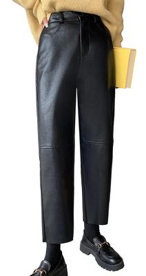 Longueur Syvent Cuir PU Élastique Droit Haute Imperméabilité Faux Droit Décontracté Pantalon Bas Femmes 9/10 Pantalon, Taille, Cuir, Jambe,