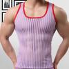 O-Ausschnitt Ärmellos Einfarbig Herren Weste Gestreift Racerback Männlich Mesh Sexy Transparent Unterhemd Hauskleidung