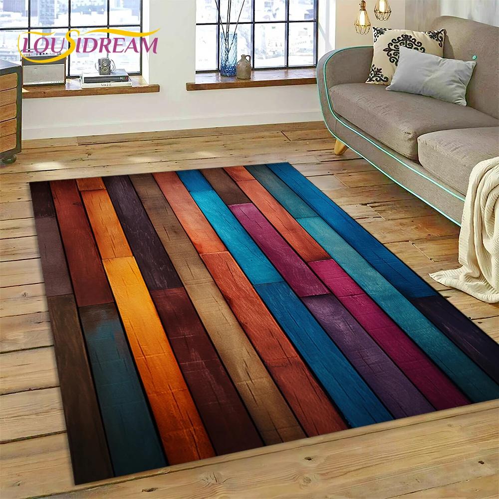 3D Bunt Holzmaserung Holz Kundenspezifischer Teppich Teppich für Wohnzimmer Schlafzimmer Dekor, Fußmatte Rutschfeste Dekoration für Sofa Fußmatte