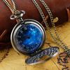 Romantic Antique Blue Starry Sky Dial Quartz Pocket Watch Vintage Sweater Necklace Pendant Clock Men and Women's Best Gift