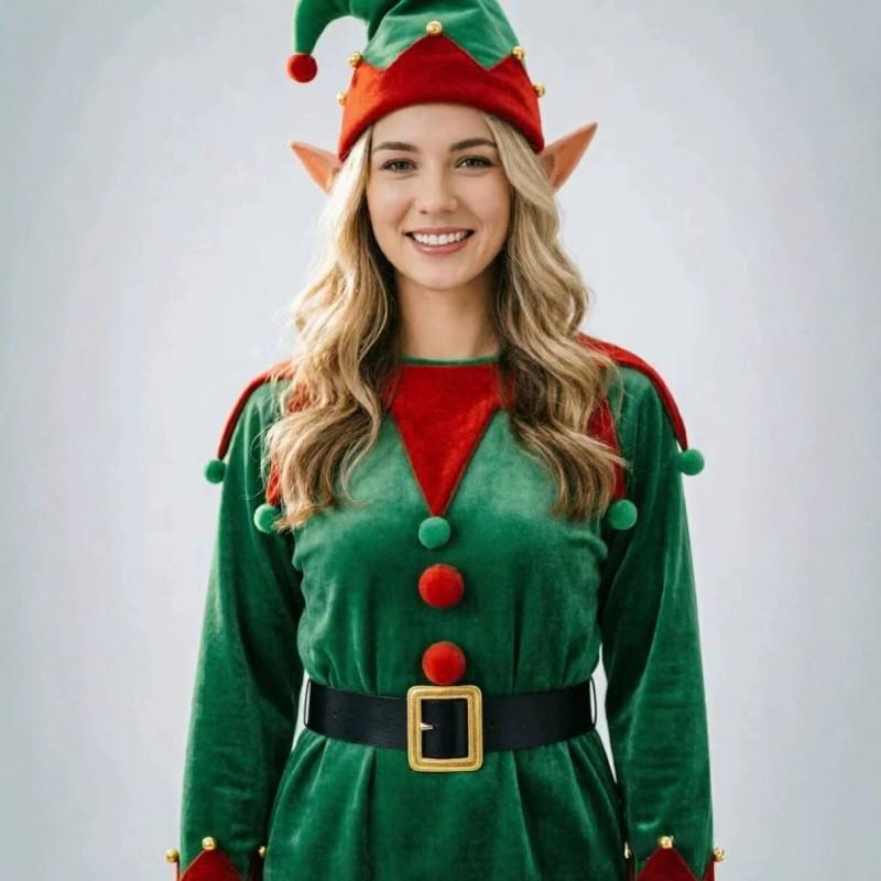 Unisex Velvet Elf Costume Set Christmas Party Cosplay Holiday Performance Green