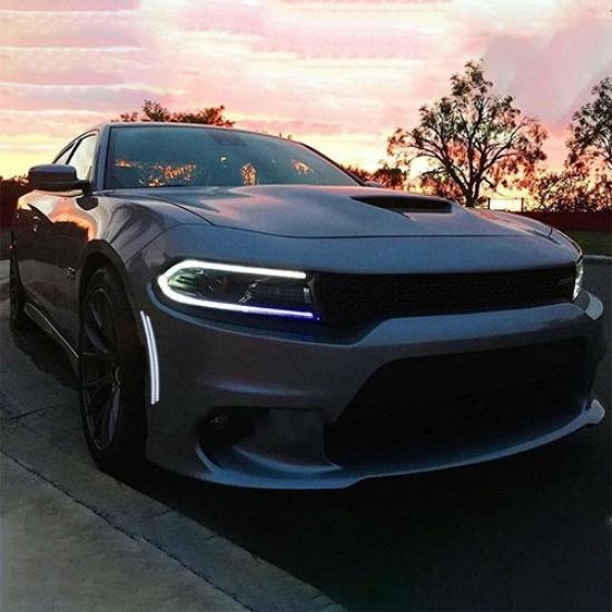 [WHITE LED STRIP] Front+Rear Smoked For Side Marker Dodge Lights 15-22 Charger